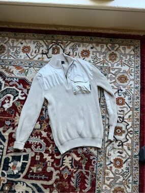 G-Star RAW Army Half Zip Knit Utility Sweater Small Cream Ribbed Pullover